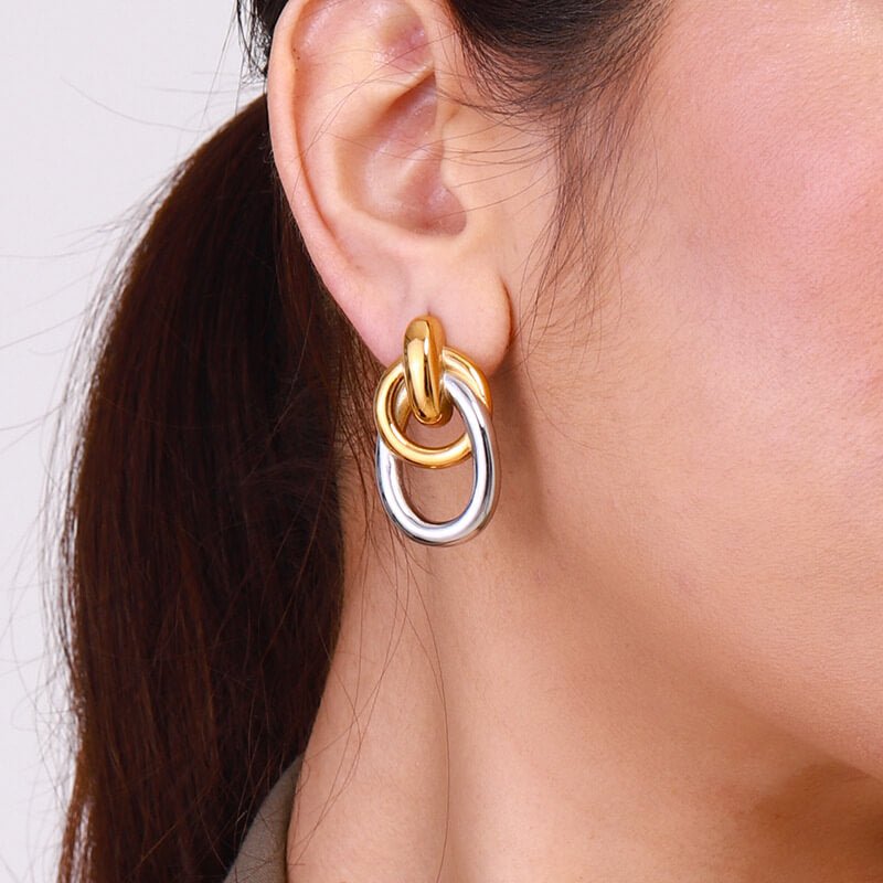 Two - Tone Interlocking Link Stud Earrings - Aruary Studio ｜ Artisanal Jewelry