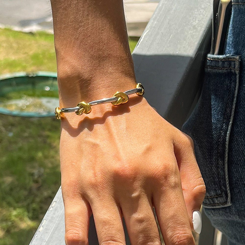 Two - Tone Knot Bracelet - Adjustable Stackable Durable Gold & Silver Thread Wrap Bracelet for Everyday Wear - Aruary Studio ｜ Artisanal Jewelry