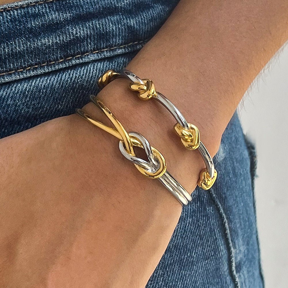 Two - Tone Knot Bracelet - Adjustable Stackable Durable Gold & Silver Thread Wrap Bracelet for Everyday Wear - Aruary Studio ｜ Artisanal Jewelry