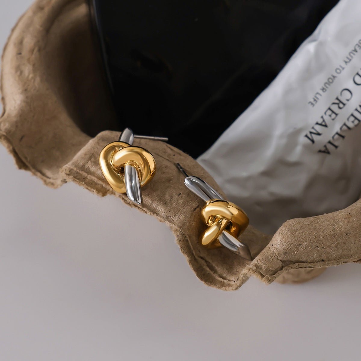 Two - Tone Knot & Spike Stud Earrings - Sterling Silver & 14K Gold Plated Edgy Yet Chic Everyday Ear Studs - Aruary Studio ｜ Artisanal Jewelry