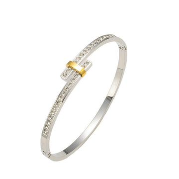 Two - Tone Pavé Zircon Bangle | Alloy Gold Plated - Elegant Contrast with Dazzling Sparkle - Aruary Studio ｜ Artisanal Jewelry