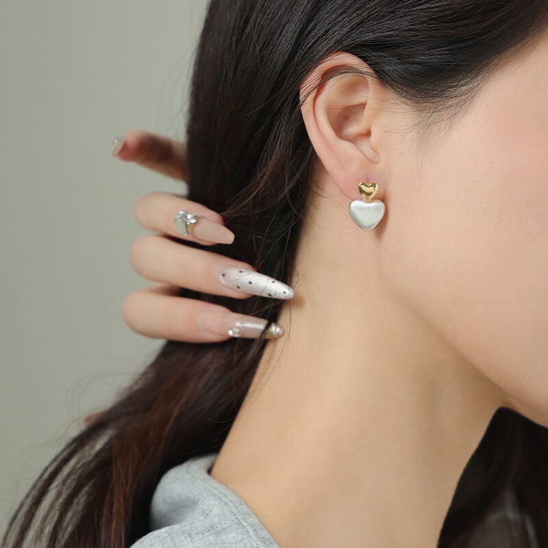 Two - Tone Silver Brushed Statement Stud Earrings | Gold - Plated Brass + 925 Sterling Silver Posts - Aruary Studio ｜ Artisanal Jewelry