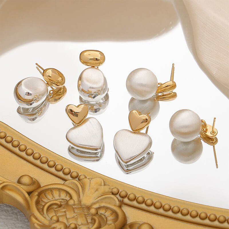 Two - Tone Silver Brushed Statement Stud Earrings | Gold - Plated Brass + 925 Sterling Silver Posts - Aruary Studio ｜ Artisanal Jewelry