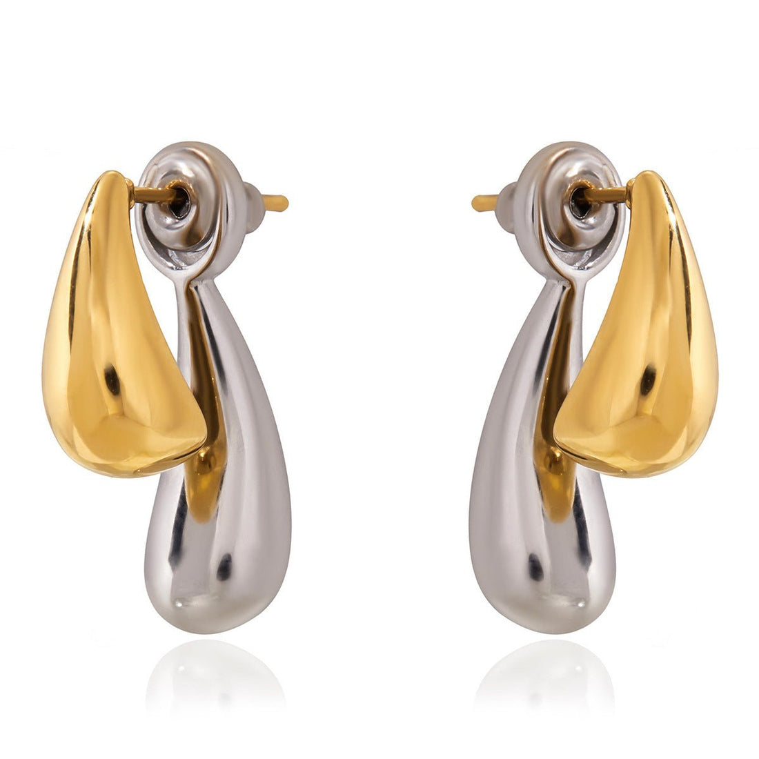 Two - Tone Water Drop Stud Earrings | Titanium Steel with Gold Plating - Elegant Modern Statement Jewelry - Aruary Studio ｜ Artisanal Jewelry