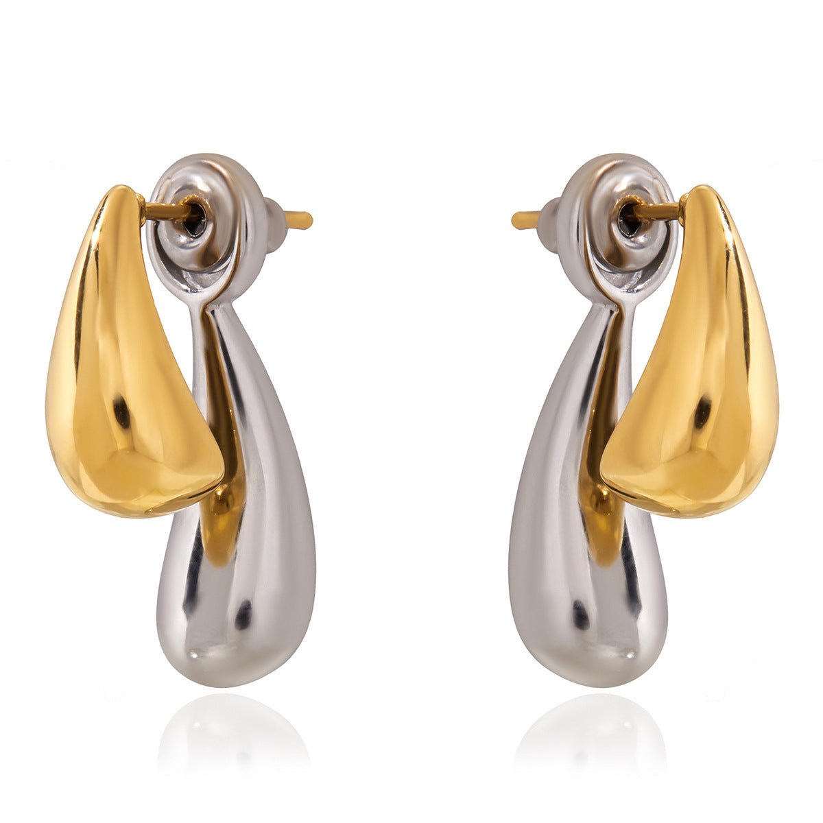 Two - Tone Water Drop Stud Earrings | Titanium Steel with Gold Plating - Elegant Modern Statement Jewelry - Aruary Studio ｜ Artisanal Jewelry