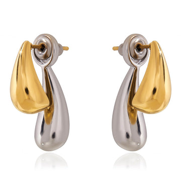 Two - Tone Water Drop Stud Earrings | Titanium Steel with Gold Plating - Elegant Modern Statement Jewelry - Aruary Studio ｜ Artisanal Jewelry