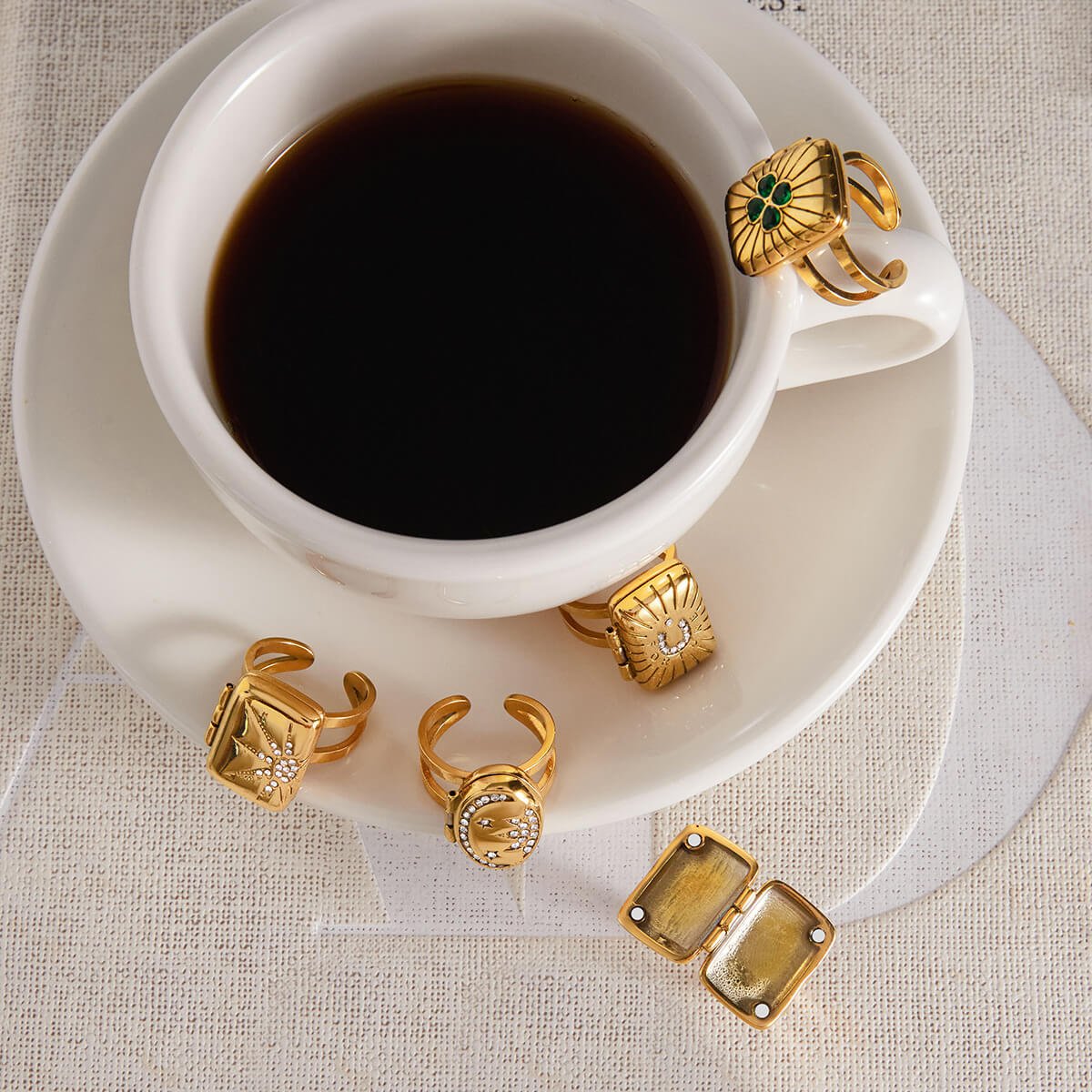 Vintage - Inspired Celestial Secret Locket Ring - Aruary Studio ｜ Artisanal Jewelry