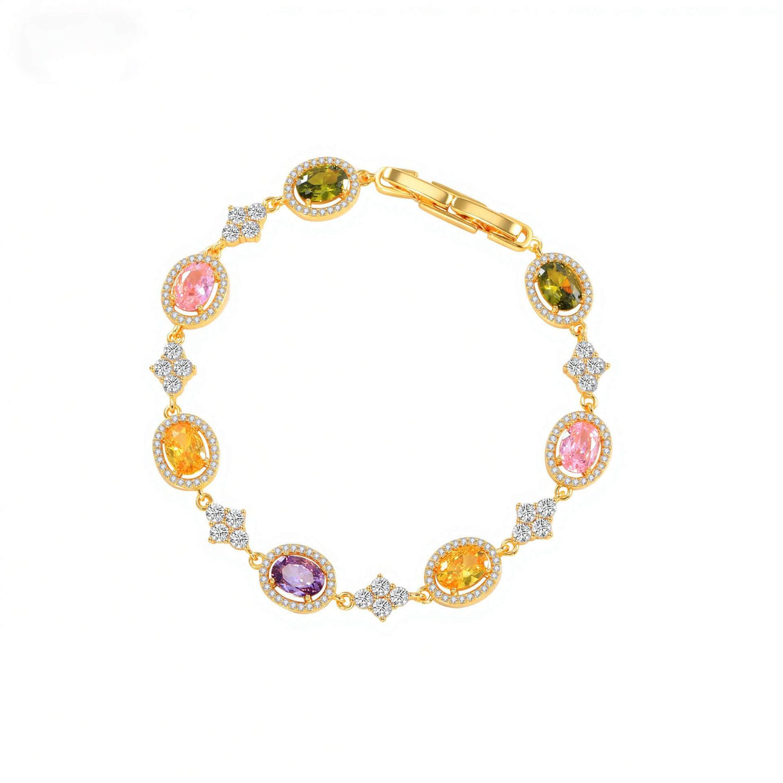 Vintage Oval Multicolored Zirconia Halo Bracelet - Aruary Studio ｜ Artisanal Jewelry