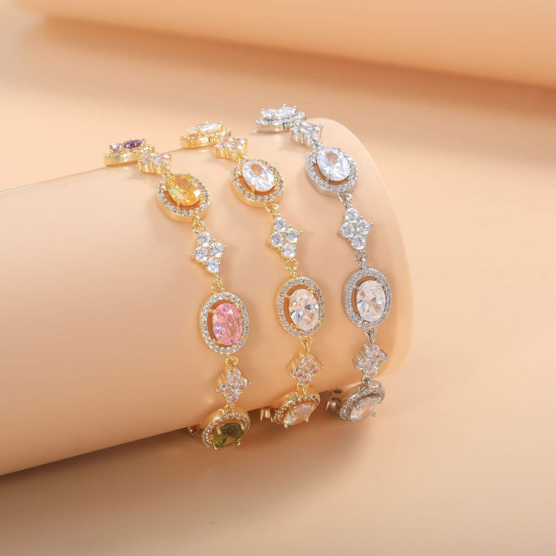 Vintage Oval Multicolored Zirconia Halo Bracelet - Aruary Studio ｜ Artisanal Jewelry