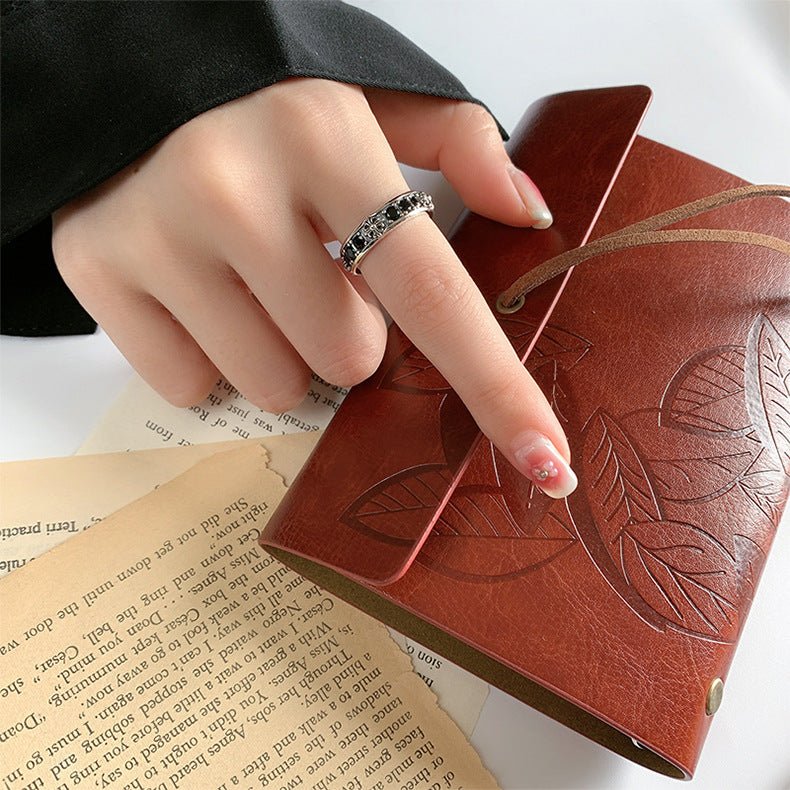 Vintage Oxidized Cross Black Zircon Open Ring | S925 Sterling Silver - Edgy Retro Style with Mysterious Sparkle - Aruary Studio ｜ Artisanal Jewelry