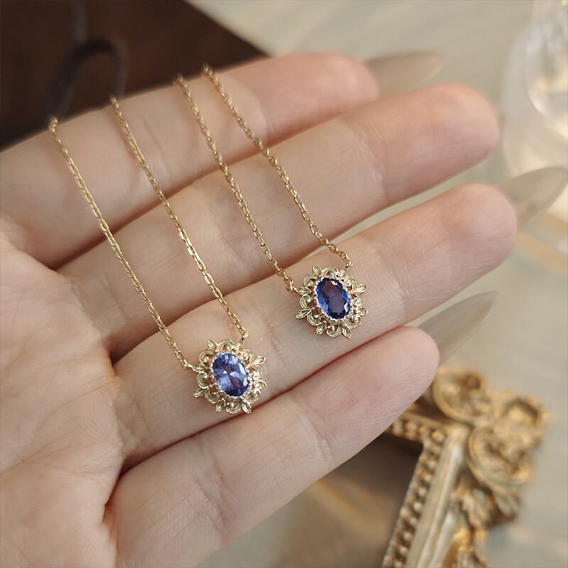 Vintage Tanzanite Pendant Necklace | 925 Sterling Silver Gold - Plated - Aruary Studio ｜ Artisanal Jewelry