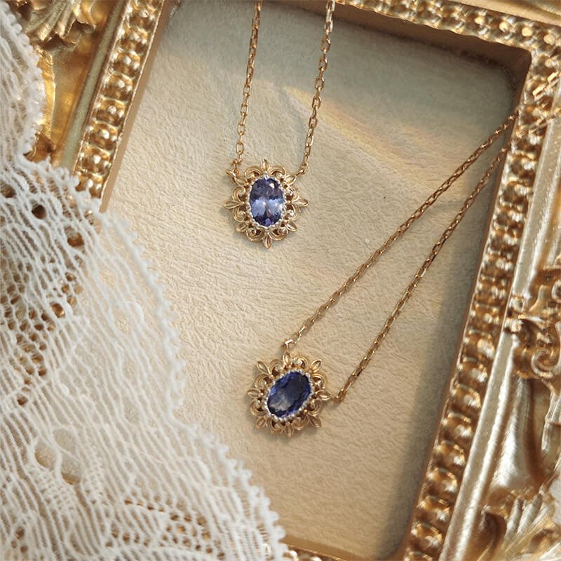 Vintage Tanzanite Pendant Necklace | 925 Sterling Silver Gold - Plated - Aruary Studio ｜ Artisanal Jewelry