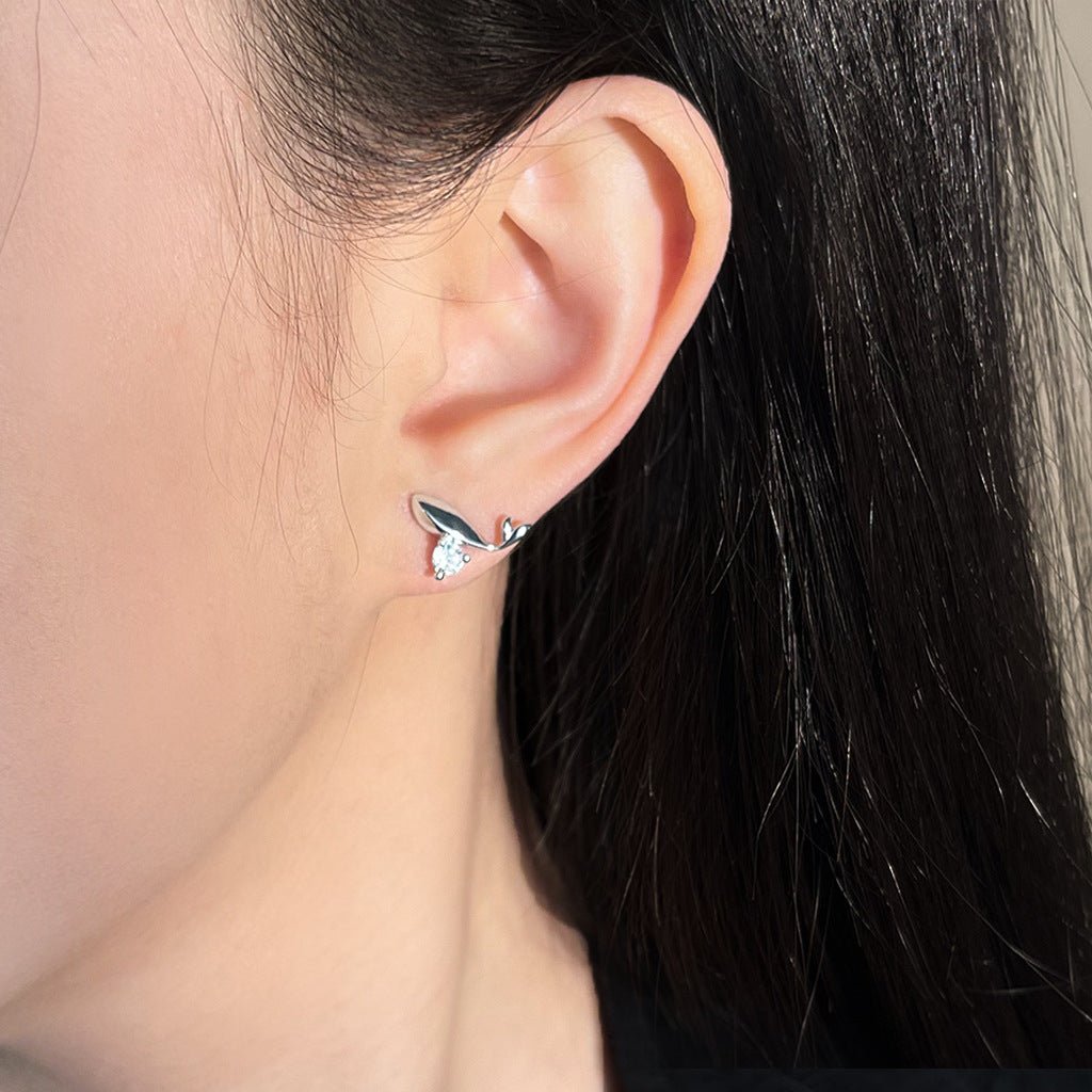 “Vintage Whale” Cubic Zirconia Stud Earrings - 18K Gold Plated Eco - Brass with Sterling Silver Posts - Aruary Studio ｜ Artisanal Jewelry