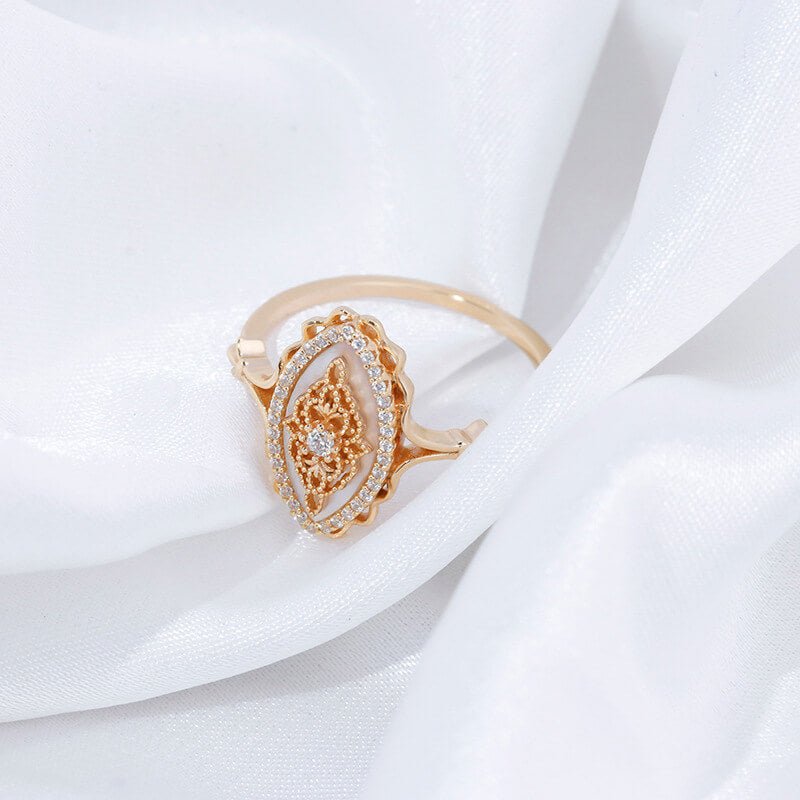 Vintage White Mother - of - Pearl Ring | 925 Sterling Silver Plated 14K Gold + White Zircon - Aruary Studio ｜ Artisanal Jewelry