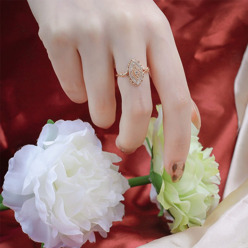 Vintage White Mother - of - Pearl Ring | 925 Sterling Silver Plated 14K Gold + White Zircon - Aruary Studio ｜ Artisanal Jewelry