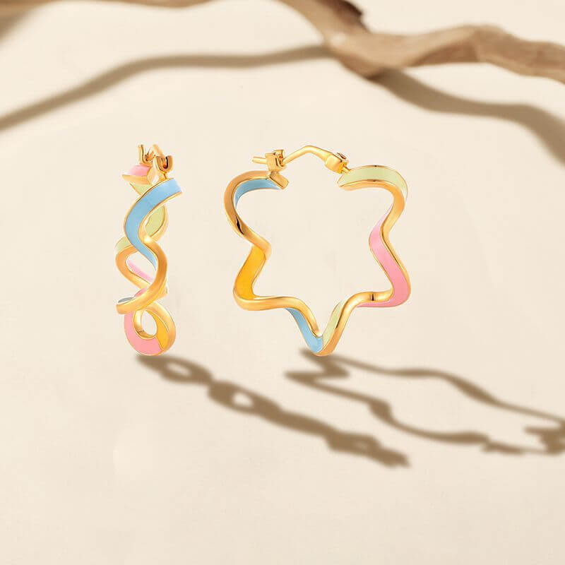 Vivid Waves: Geometric Twisted Enamel Hoop Earrings - Aruary Studio ｜ Artisanal Jewelry