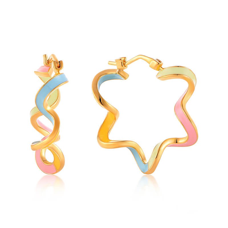 Vivid Waves: Geometric Twisted Enamel Hoop Earrings - Aruary Studio ｜ Artisanal Jewelry