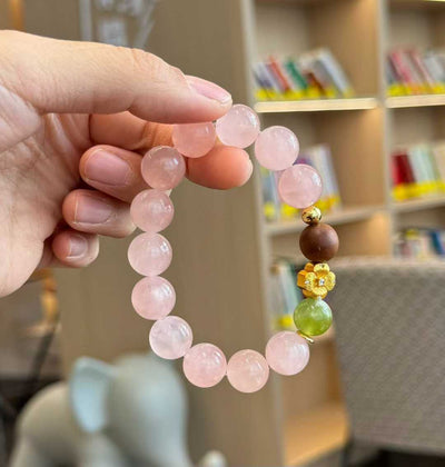 “Warm Winter” Rose Quartz Bracelet - Healing Crystal Energy Jewelry with Sandalwood & Glazed Jade - Aruary Studio ｜ Artisanal Jewelry