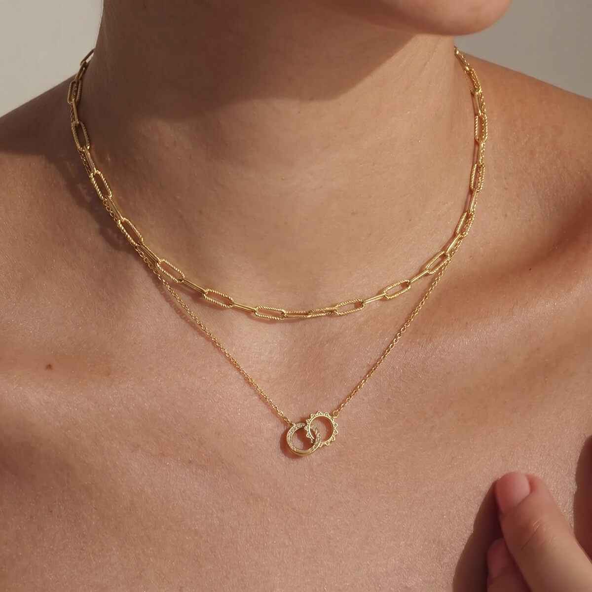 Aruary jewelry size guide 1.30cm pendant 3.8g interlocking ring steel necklace specifications
