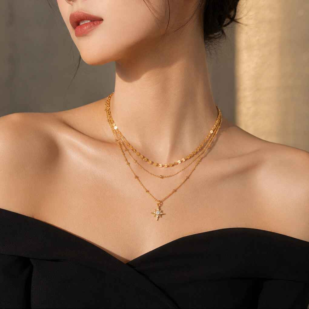 Aruary jewelry size guide 7.4g triple layered disc bead chain polaris necklace specifications