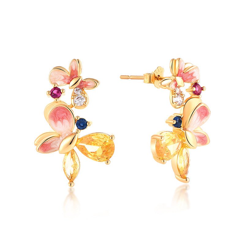 Whimsical Garden: Vintage Butterfly & Floral Statement Earrings - Aruary Studio ｜ Artisanal Jewelry