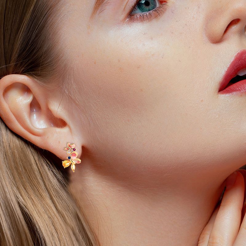 Whimsical Garden: Vintage Butterfly & Floral Statement Earrings - Aruary Studio ｜ Artisanal Jewelry