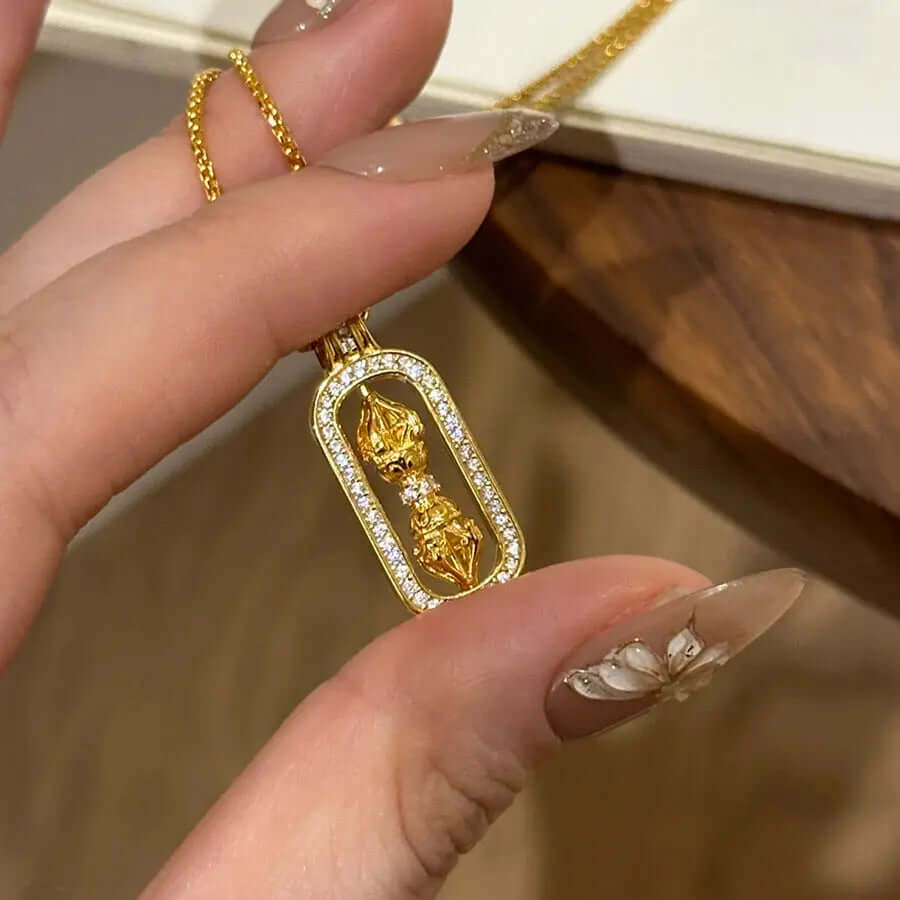 Aruary Studio ｜ Artisanal Jewelry Luxury Chinese Lucky Charm Necklace | 24K Gold Plated Pei Fu & Gourd Pendant | Vintage Twist Chain Vajra Pendant