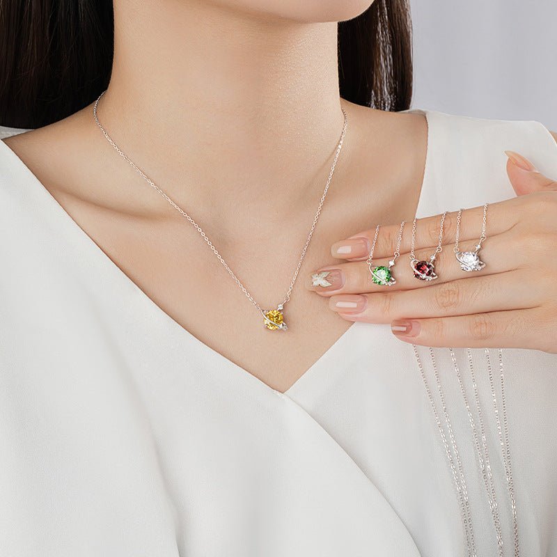 Zodiac Birthstone Clavicle Necklace | 925 Sterling Silver with 5A Zircon - Personalized Celestial Charm - Aruary Studio ｜ Artisanal Jewelry